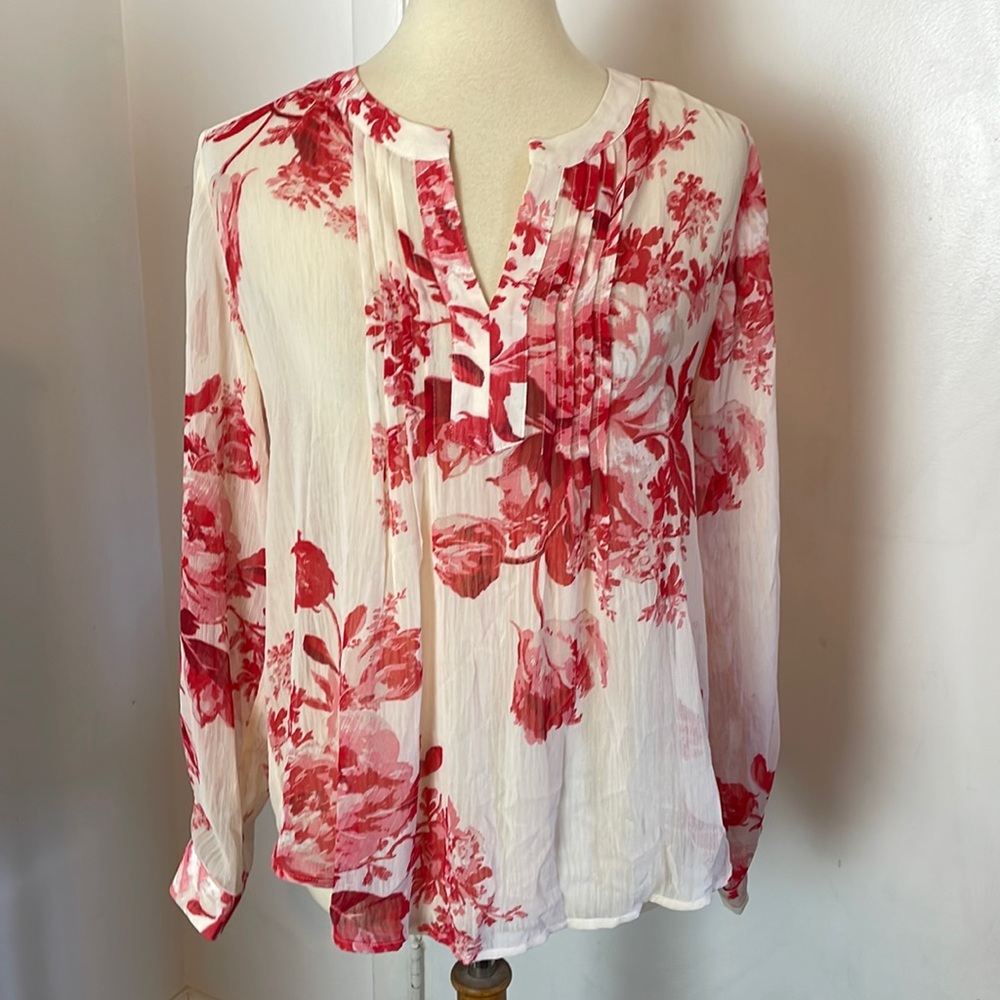 Creative Commune Ivory & Red Floral Boho Blouse M NWT